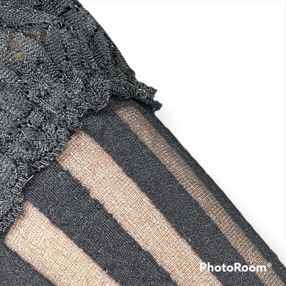 Pair of thigh high stockings w/ black vertical stripes and lace tops SEXY! - Picture 2 of 4